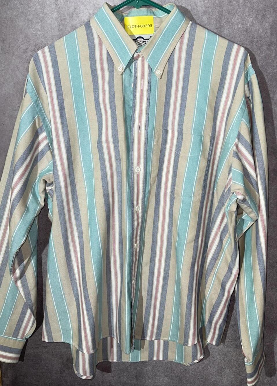 Gulf Traders Shirt Mens L Blue Striped Button Down Long Sleeve Cotton Blend